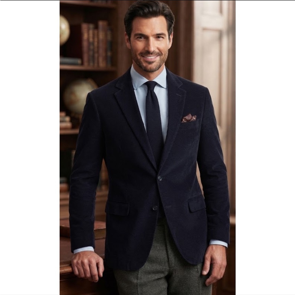 Lauren Ralph Lauren Men’s Navy Thin Wale Corduroy Blazer 46R Paisley Lining